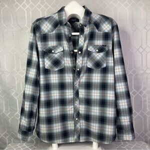 Chevignon Western Plaid Pearl Snap Shirt Men’s Medium Classic Fit Long Sleeve